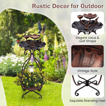 Dreamade Bird Bath with Planter - Solar Lighted Bird Bath for Outside with Bird Feeder