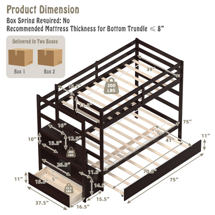 Dreamade Twin-Over-Twin Bunk Bed with Trundle