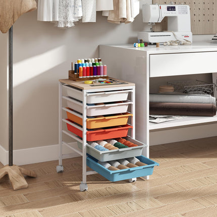 Dreamade 6-Drawer Rolling Storage Cart with Wooden Tabletop