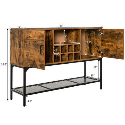 Dreamade Industrial Buffet Sideboard, Freestanding Kitchen Cupboard with Wine Rack (Rustic Brown & Black)
