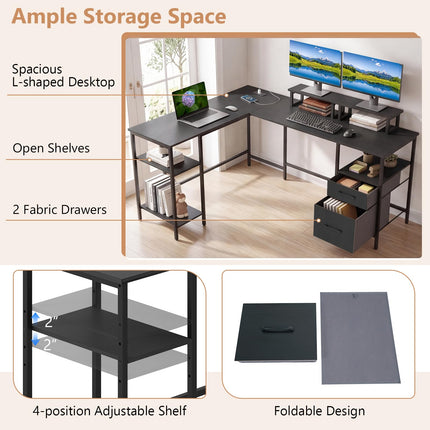 Dreamade 63" Reversible L Shaped Desk with Charging Station