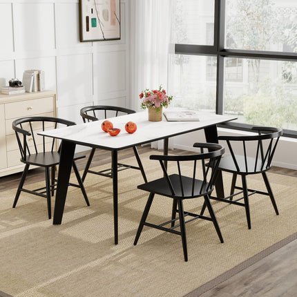 Dreamade Windsor Dining Chairs Set of 2/4 Mid-Century Modern Black Kitchen Chairs w/Solid Rubber Wood Frame