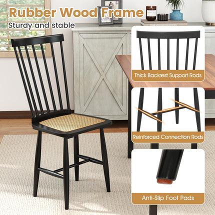 Dreamade Farmhouse Solid Rubber Wood Dining Chairs Set of 2/4 with PE Rattan Seats