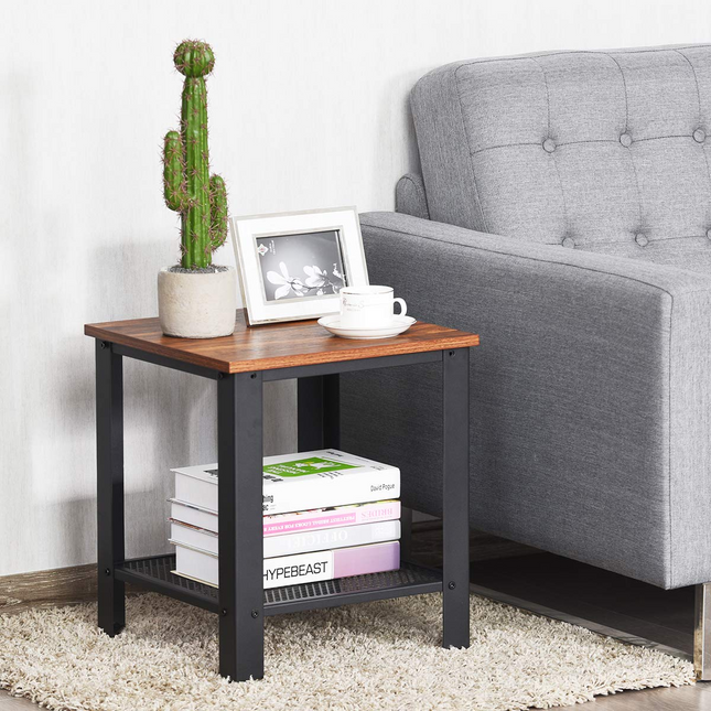 Dreamade Nightstand Side Table 2-Tier W/Adjustable Feet, Storage Shelf and Metal Frame