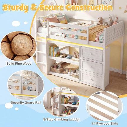 Dreamade Loft Bed Twin Size with LED Lights