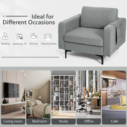 Dreamade Modern Accent Chair w/Comfy Thick Cushion, Magazine Pockets