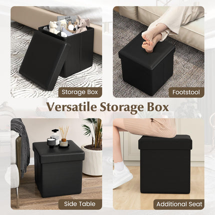 Dreamade Cube Storage Ottoman - 15 Inches Folding Ottoman Storage Chest, PVC Leather, Upholstered Footrest
