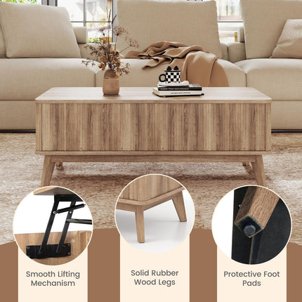 Dreamade Lift Top Coffee Table with Storage | 43.5" Mid Century Modern Center Table with Solid Wood Leg & Hidden Compartment