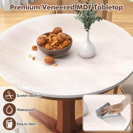 Dreamade Round Dining Table, 36” Kitchen Table with Base, Solid Rubber Wood Frame, Breakfast Table for 4 People