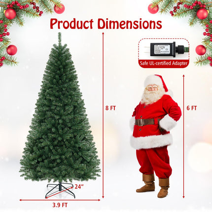 Dreamade 8ft Pre-Lit Christmas Tree, Artificial Hinged Xmas Tree with 400 Warm White LED Lights