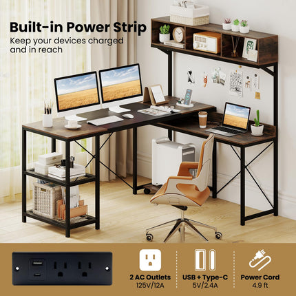 Dreamade 62" L-Shaped Computer Desk with Power Outlets