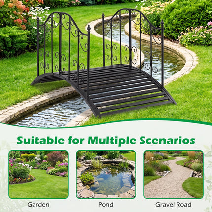 Dreamade 4 FT Metal Garden Bridge with Powder-Coated Finish & Scrollwork Rails