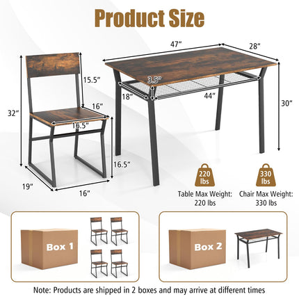 Dreamade Dining Table Set for 4, 47”L x 28”W Rectangular Kitchen Table w/ 4 Trapezoid Chairs