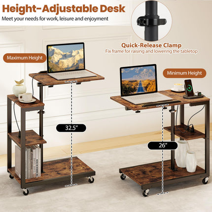 Dreamade C Shaped End Table Set 2 w/Charging Station Tiltable Tabletop Wheel
