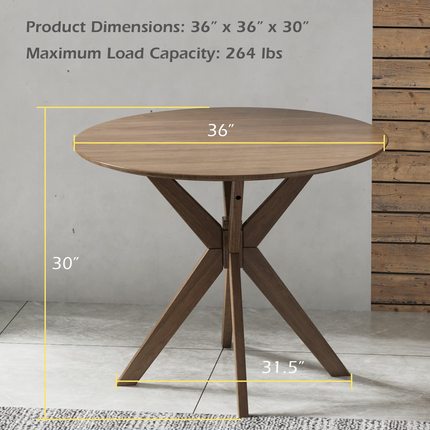 Dreamade 36 Inch Round Wood Dining Table with Intersecting Pedestal Base
