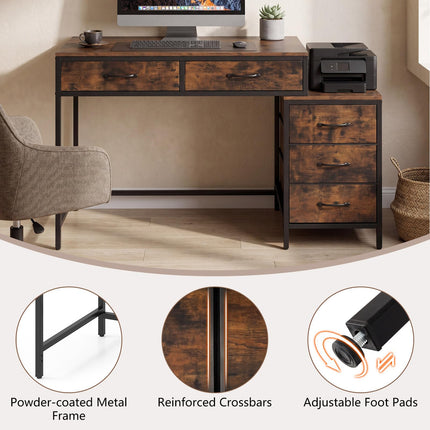 Dreamade Reversible Computer Desk with 5 Drawers