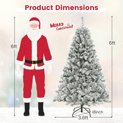 Dreamade 3-Minute-Setup Pre-Lit Snow Flocked Christmas Tree Artificial Hinged Xmas Tree