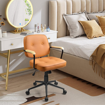 Dreamade Home Office Chair, Height Adjustable PU Leather Desk Chair w/Rocking Backrest, Orange