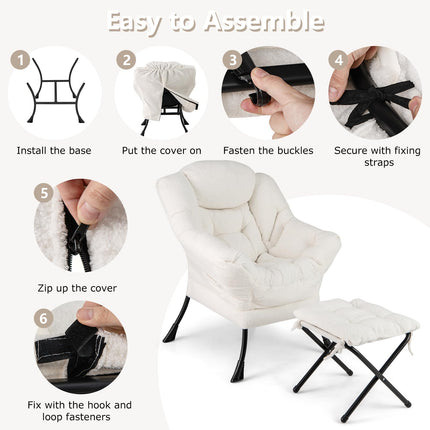 Dreamade Set of 1/2 Lazy Chair with Folding Ottoman, Modern Sherpa Accent Chair w/Armrests & Pocket