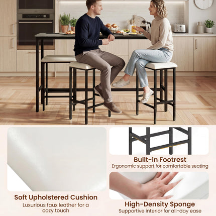 Dreamade 4 Piece Bar Table and Chairs Set with Power Outlet