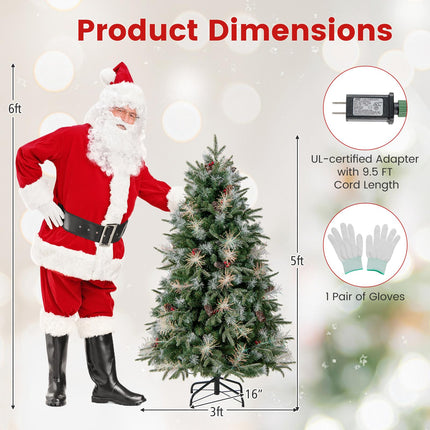 Dreamade 5FT / 6FT / 7FT Pre-Lit Artificial Christmas Tree with LED Lights Pine Cones Berries