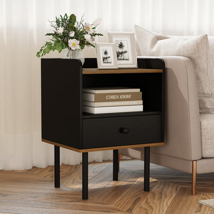 Dreamade Wood Night Stand with Drawer - Mid Century Modern Bedside Table