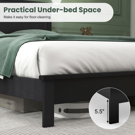 Dreamade Queen/Full/Twin Size Wood Platform Bed Frame with Headboard, Mid Century Bed Frame with Solid Wood Legs & Wooden Slat Support