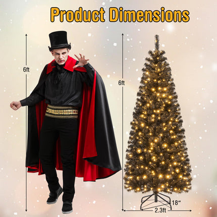 Dreamade Black Pencil Christmas Tree, Pre-lit Artificial Halloween Tree