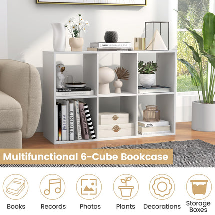 Dreamade 6-Cube Bookcase, White Cubby Bookshelf w/Back Guardrail & Anti-Tipping Kits