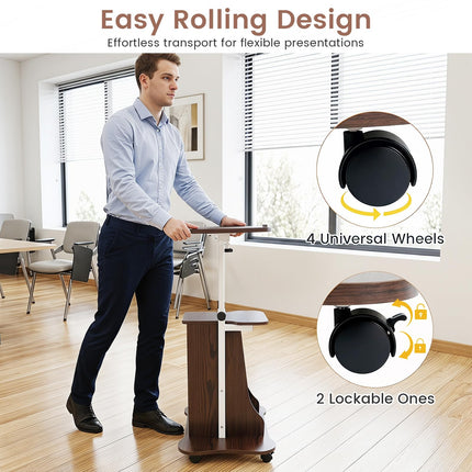 Dreamade Mobile Podium Stand | Height Adjustable Laptop Computer Cart w/Tilting Top (1/2)
