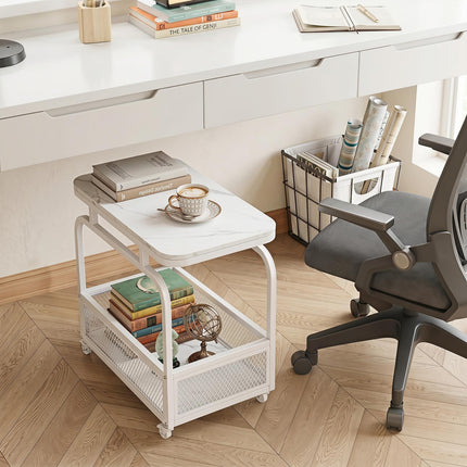 Dreamade Rolling Side Table | 2-Tier End Table with Mesh Storage Basket (1/2)