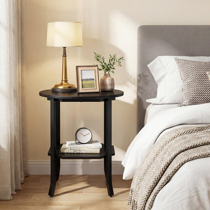 Dreamade 2-Tier Round Small Sofa Couch End Table with Storage Shelf & Steel Frame