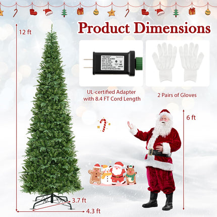 Dreamade 12 FT Tall Pre-Lit Hinged Xmas Tree with Quick Power Connector