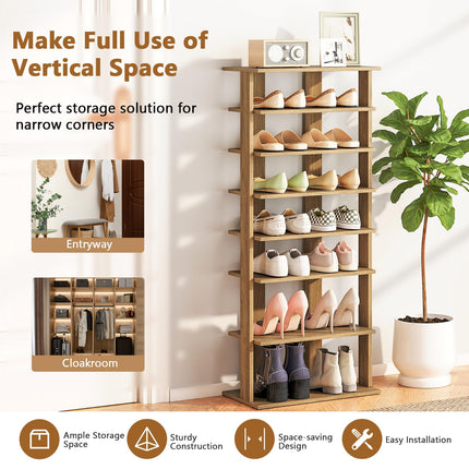 Dreamade 8-Tier Wooden Shoe Rack Patented Double Row Shoe Organizer for 16 Pairs