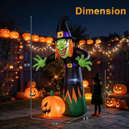 DREAMADE 8 FT Halloween Inflatable Witch Blow Up Yard Decoration