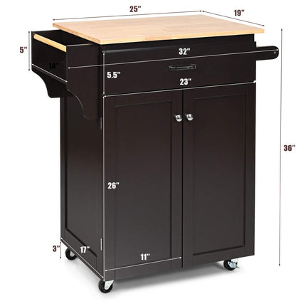 Dreamade Rolling Kitchen Island, Kitchen Trolley Cart with Spice Rack, Large Drawer