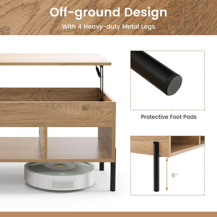 Dreamade Lift Top Coffee Table - Living Room Center Table with Lifting Tabletop, Natural