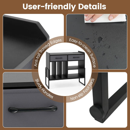 Dreamade Large Record Player Stand with Charging Station Mid Century Modern Vinyl Storage Cabinet