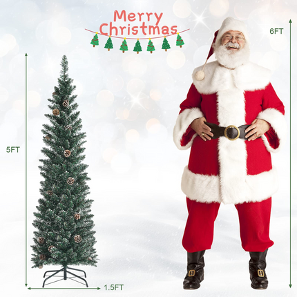 Dreamade Artificial Pencil Christmas Tree, Snow Flocked Slim Xmas Tree - DreamadeUS