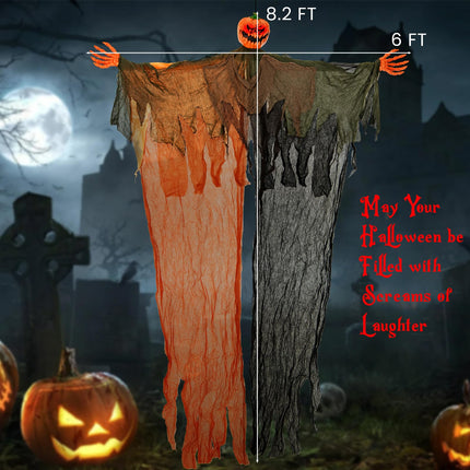 Dreamade 6 Ft Hanging Halloween Decoration, Ghost Pumpkin Man with Red LED Eyes & Posable Arms