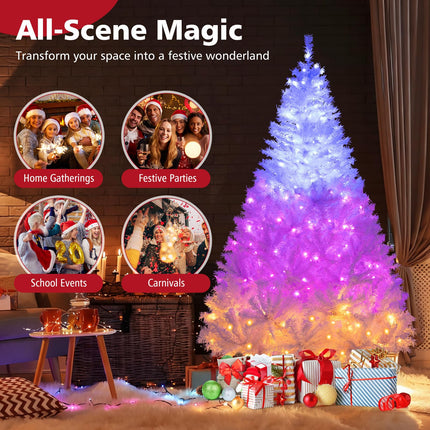 Dreamade White Pre-Lit Artificial Christmas Tree with Warm White & 3-Color LED Lights
