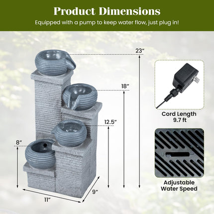 Dreamade 4-Tier Water Fountain Outdoor with Warm LED Lights & Pump