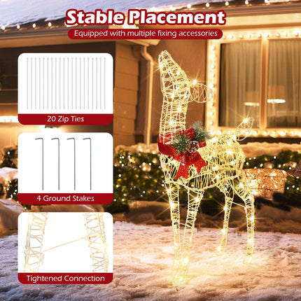 Dreamade Christmas Pre-Lit Reindeer, Lighted Baby Deer w/ 50 Warm White LED Lights & Red Bow