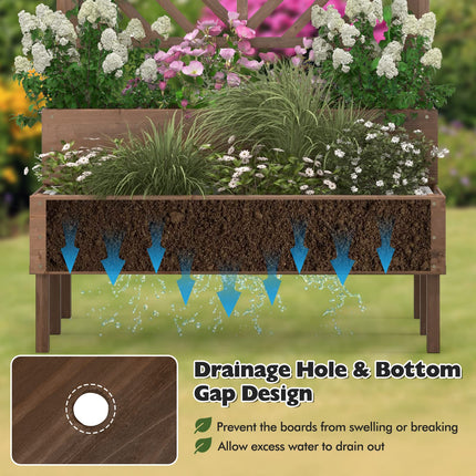 Dreamade Raised Garden Bed with Trellis, 2-Tier Wooden Planter Box with Legs and Drain Holes (Brown)