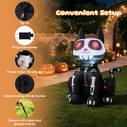 DREAMADE 4ft Halloween Inflatable Lighted Ghost Sugar Skull Cat