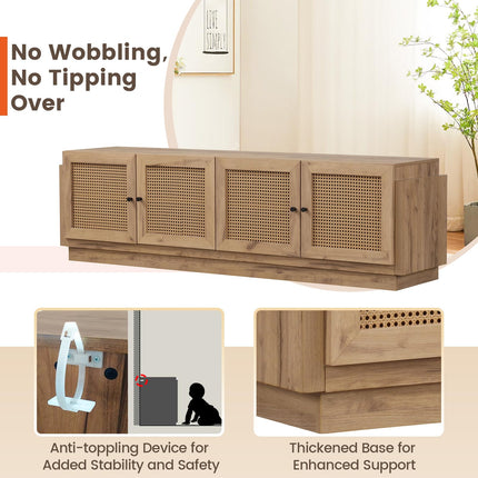 Dreamade 4-Door PE Ratta TV Stand for TVs up to 75" with 2 Cabinets