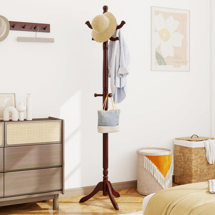 Dreamade Solid Wood Coat Rack Freestanding Hall Tree with 3 Adjustable Heights and 11 Hooks