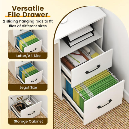 Dreamade 48 Inch Computer Desk with Power Outlets & File Drawer