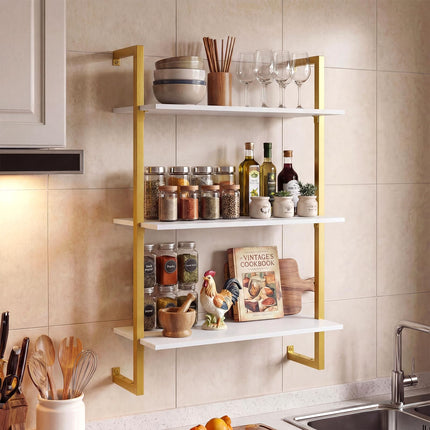 Dreamade 3-Tier Modern Floating Wall-Mounted Bookshelf with Metal Frame (1/2)