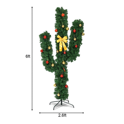 Dreamade Pre-Lit Artificial Cactus Christmas Tree with LED Lights and Ball Ornaments - DreamadeUS